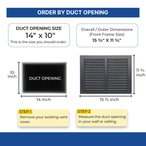 14x10 Black Steel Return Air Grille, High-Airflow HVAC Cold Air Intake for Wall & Ceiling
