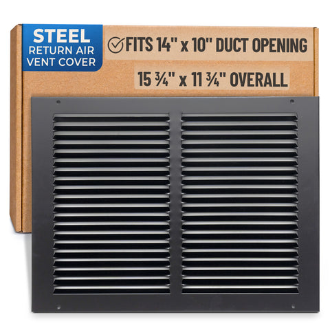 14x10 Black Steel Return Air Grille, High-Airflow HVAC Cold Air Intake for Wall & Ceiling