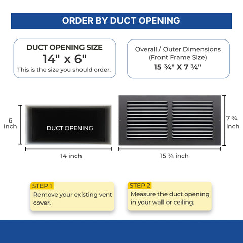 14x6 Black Steel Return Air Grille, High-Airflow HVAC Cold Air Intake for Wall & Ceiling