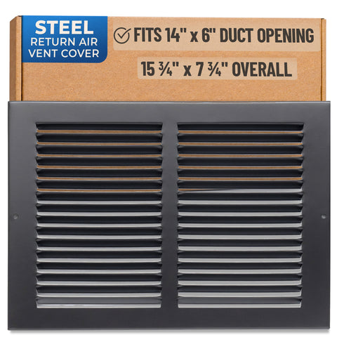 14x6 Black Steel Return Air Grille, High-Airflow HVAC Cold Air Intake for Wall & Ceiling
