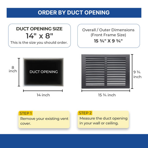 14x8 Black Steel Return Air Grille, High-Airflow HVAC Cold Air Intake for Wall & Ceiling