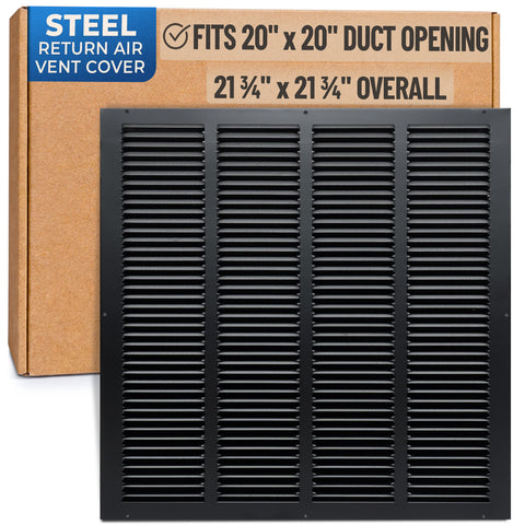 20x20 Black Steel Return Air Grille, High-Airflow HVAC Cold Air Intake for Wall & Ceiling