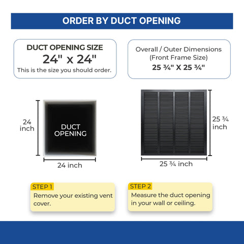 24x24 Black Steel Return Air Grille, High-Airflow HVAC Cold Air Intake for Wall & Ceiling