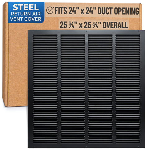 24x24 Black Steel Return Air Grille, High-Airflow HVAC Cold Air Intake for Wall & Ceiling