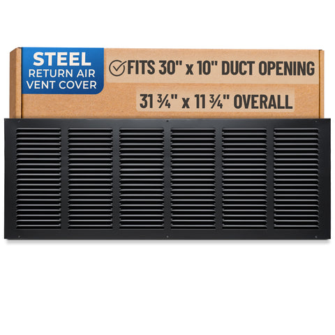 30x10 Black Steel Return Air Grille, High-Airflow HVAC Cold Air Intake for Wall & Ceiling