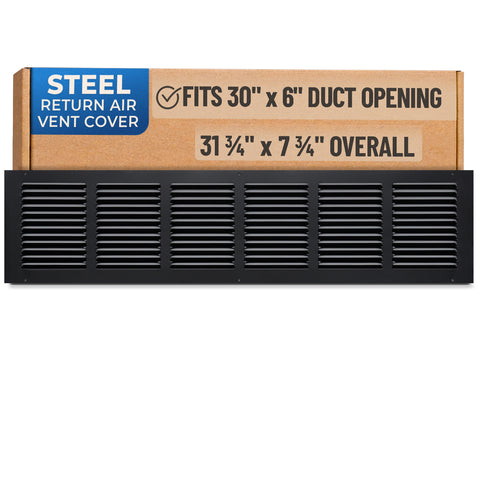 30x6 Black Steel Return Air Grille, High-Airflow HVAC Cold Air Intake for Wall & Ceiling