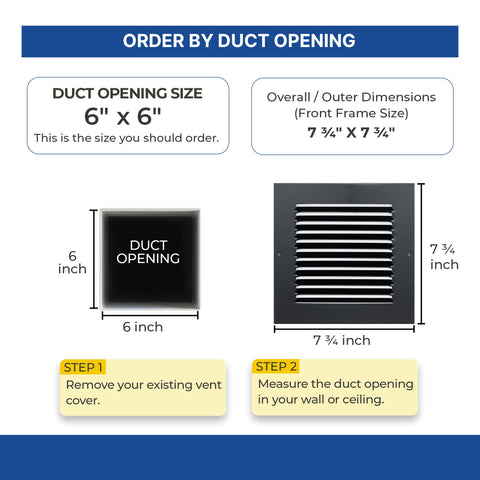 6x6 Black Steel Return Air Grille, High-Airflow HVAC Cold Air Intake for Wall & Ceiling