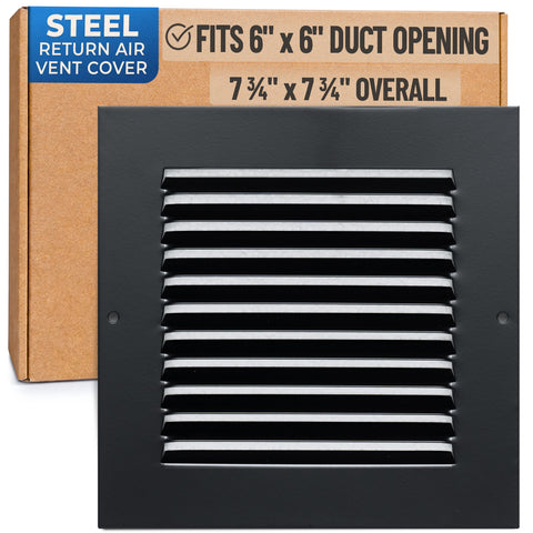 6x6 Black Steel Return Air Grille, High-Airflow HVAC Cold Air Intake for Wall & Ceiling