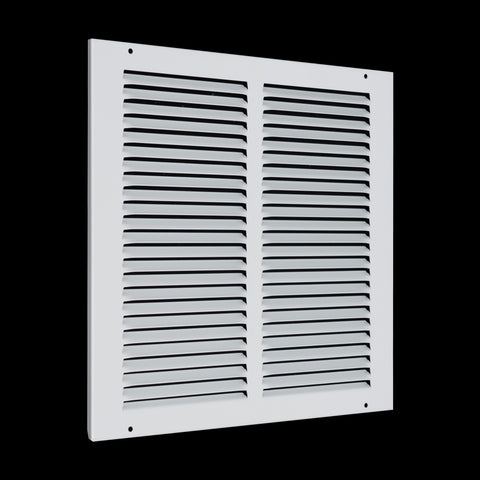12 x 12-inch White Steel flat stamped return grille, angled view