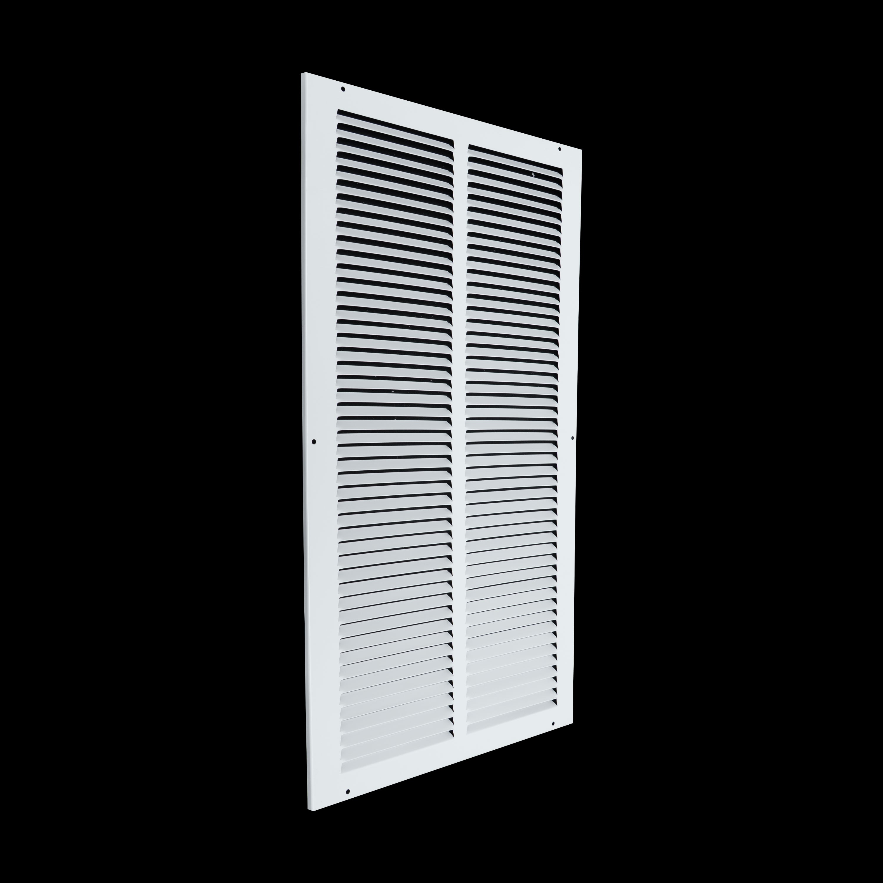 12 x 24-inch White Steel flat stamped return grille, angled view
