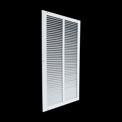 12 x 24-inch White Steel flat stamped return grille, angled view