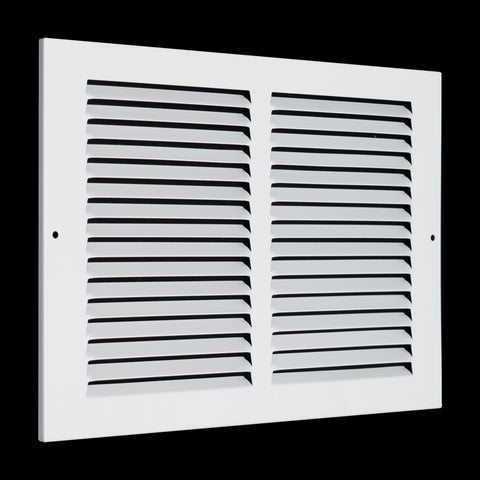 12 x 8-inch White Steel flat stamped return grille, angled view