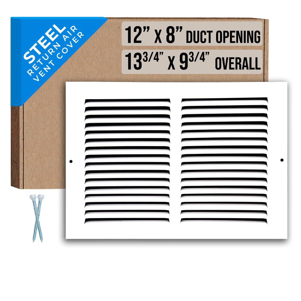 12 x 8-inch White Steel flat stamped return grille, packaging