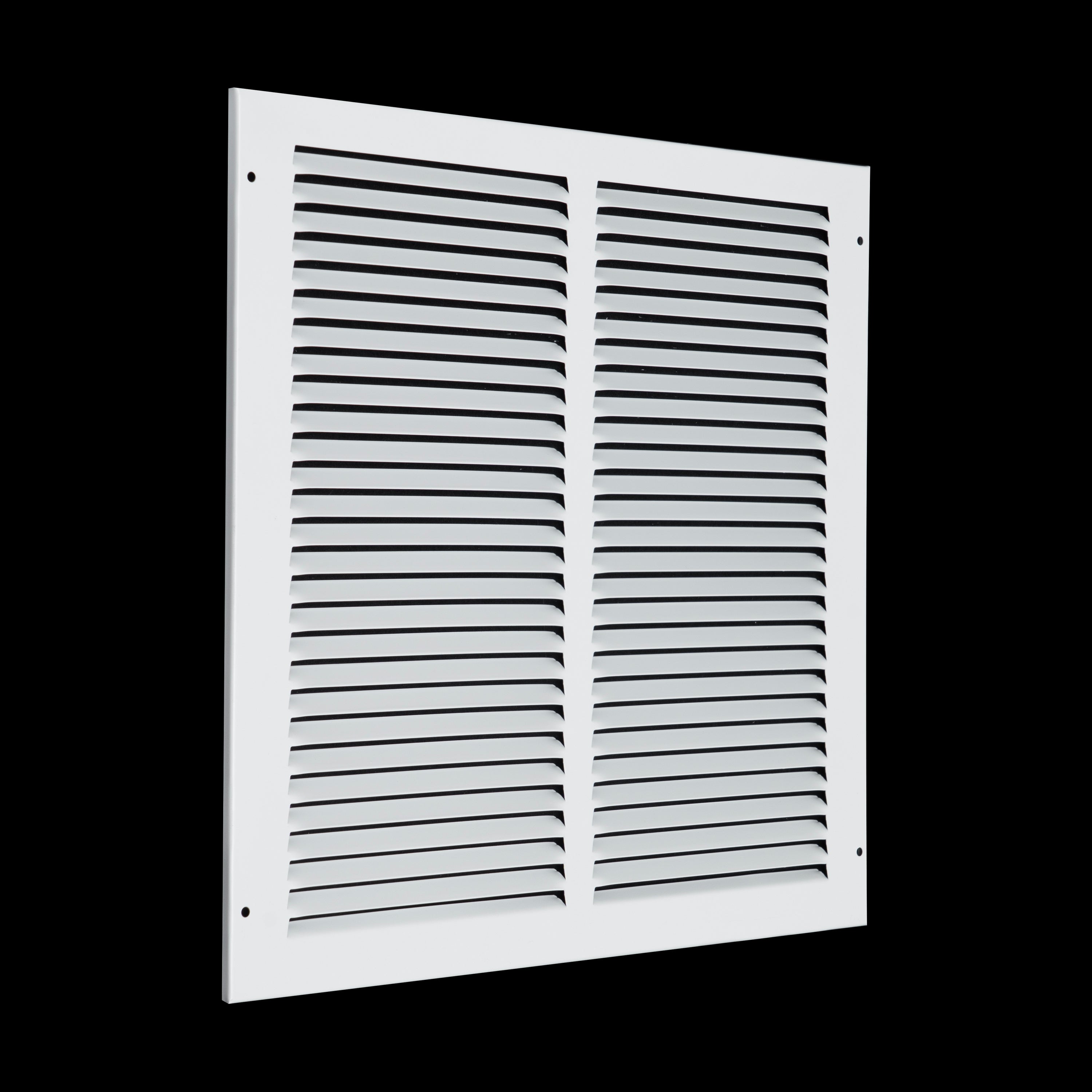 14 x 14-inch White Steel flat stamped return grille, angled view