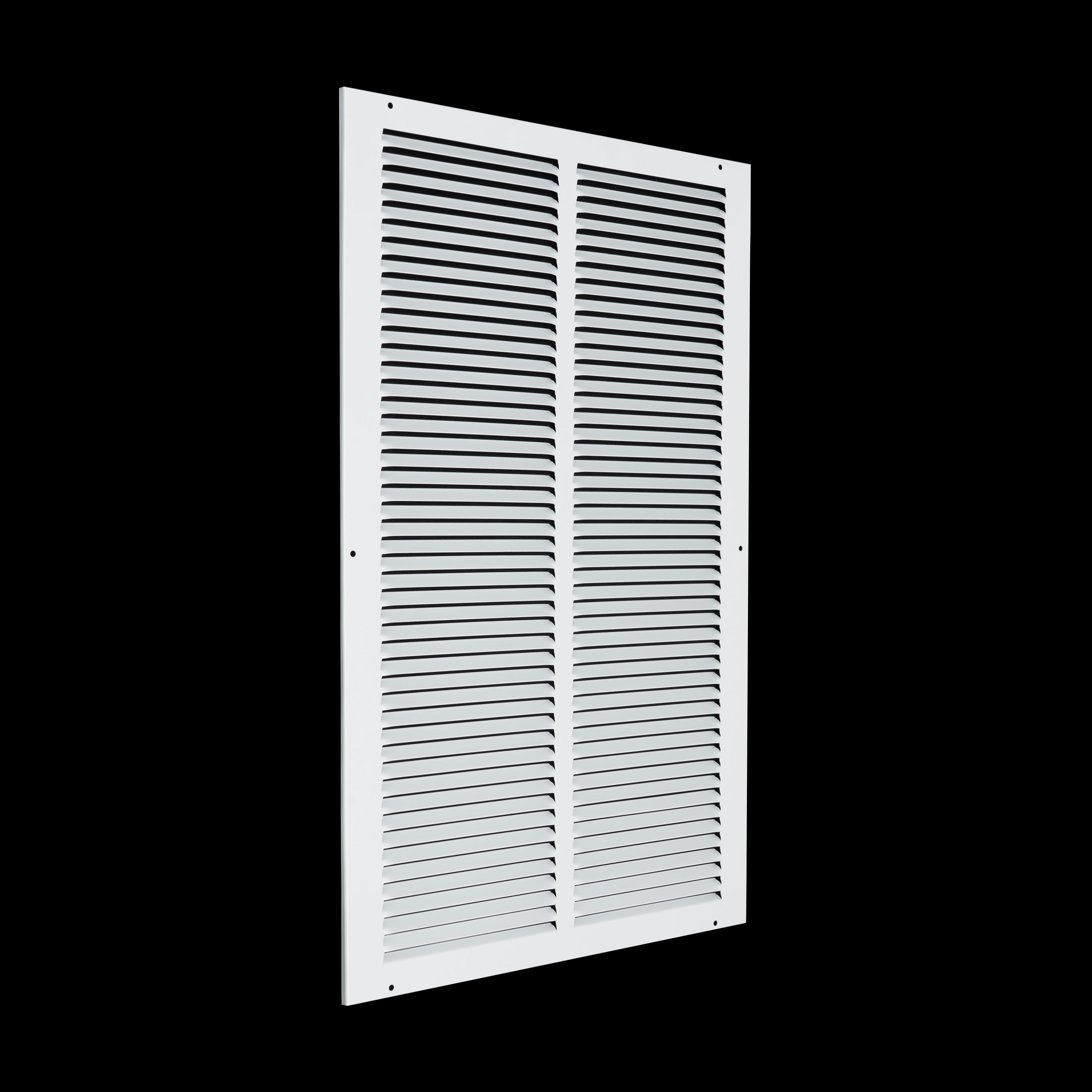 14 x 24-inch White Steel flat stamped return grille, angled view