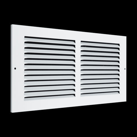 14 x 6-inch White Steel flat stamped return grille, angled view