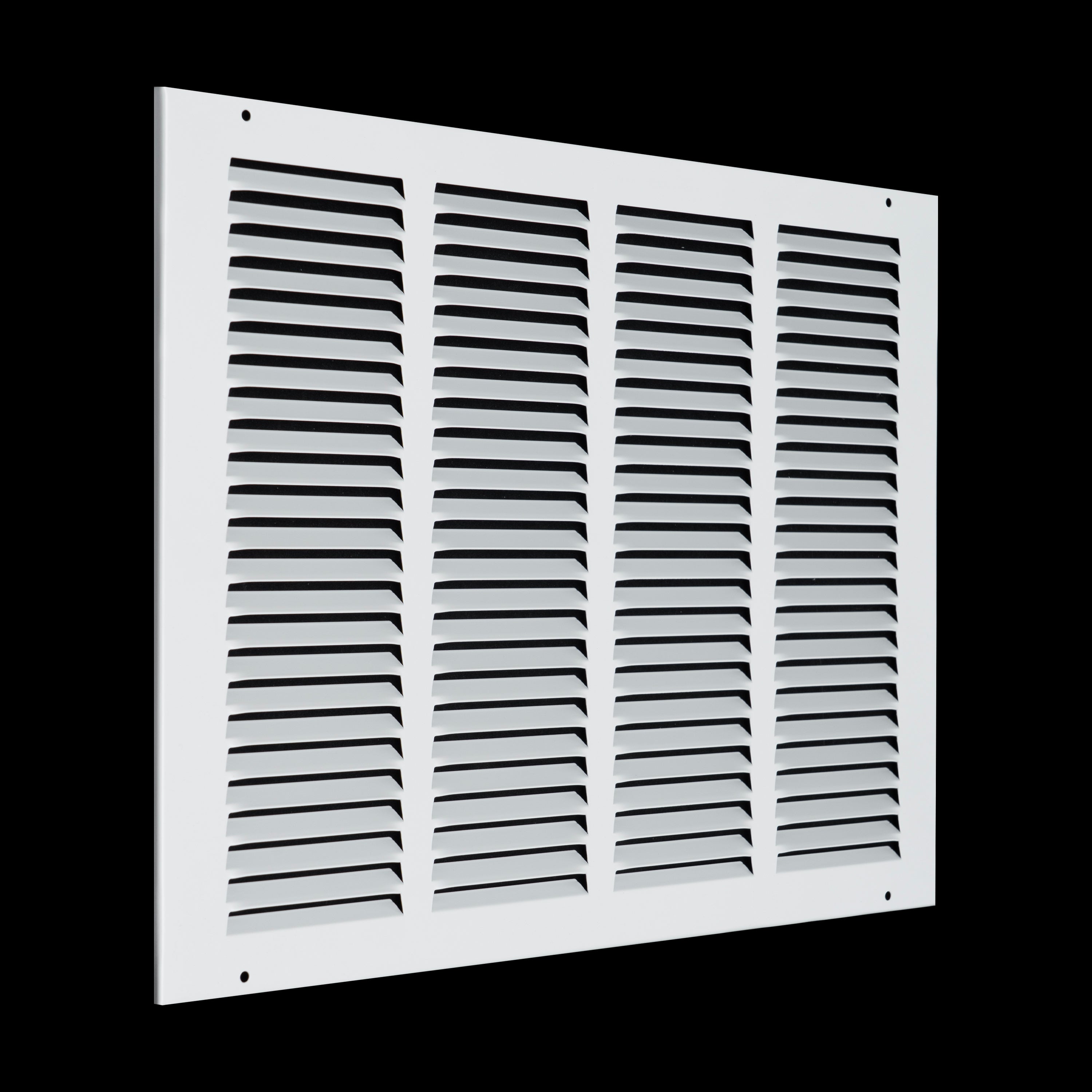 16 x 12-inch White Steel flat stamped return grille, angled view