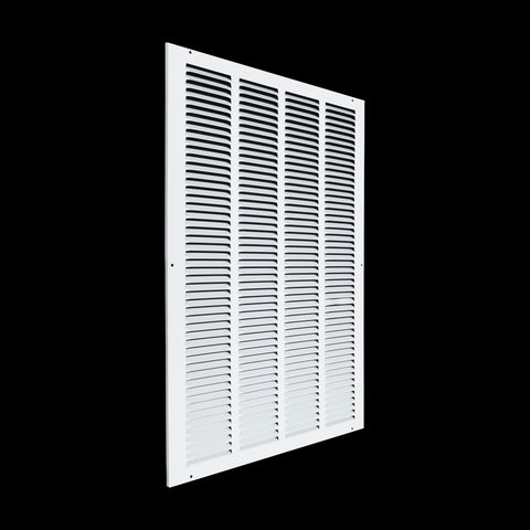 16 x 25-inch White Steel flat stamped return grille, angled view