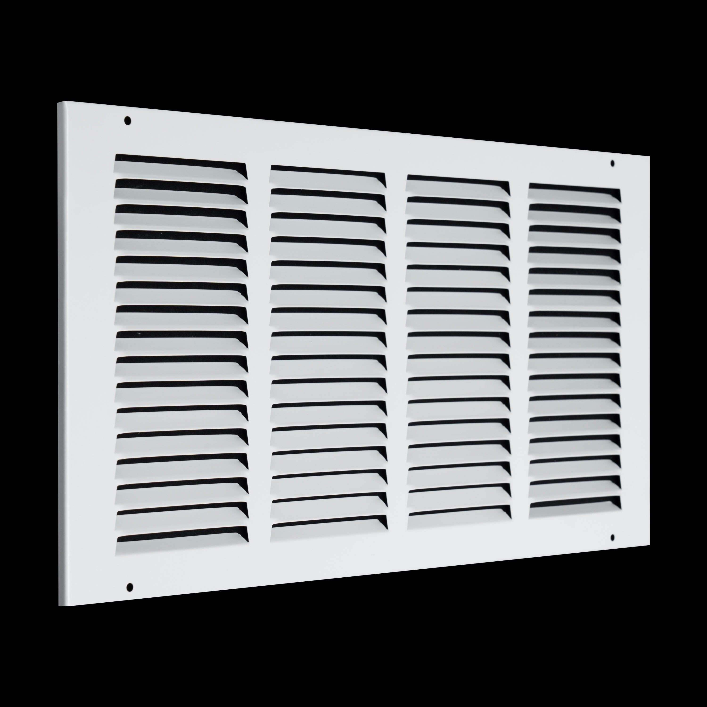 16 x 8-inch White Steel flat stamped return grille, angled view