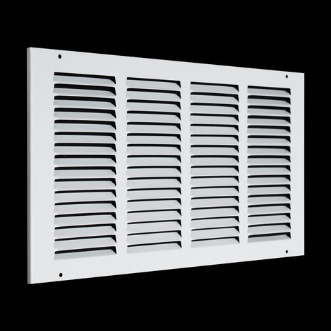 16 x 8-inch White Steel flat stamped return grille, angled view