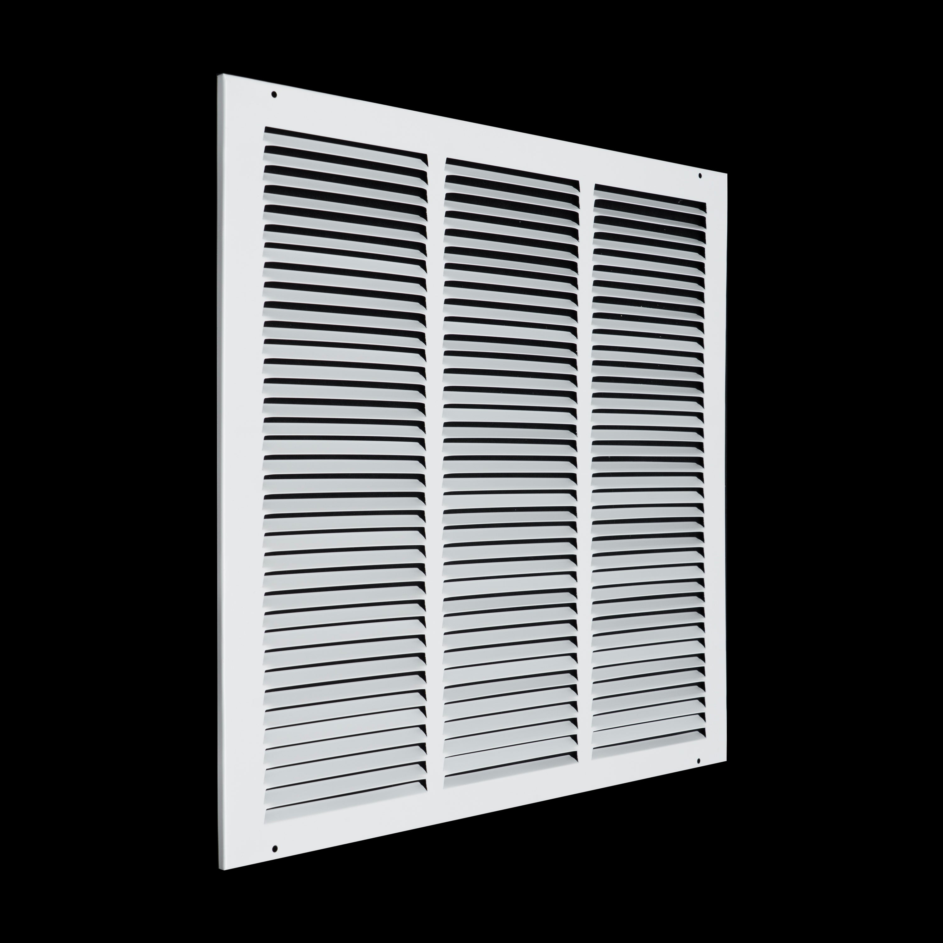 18 x 18-inch White Steel flat stamped return grille, angled view