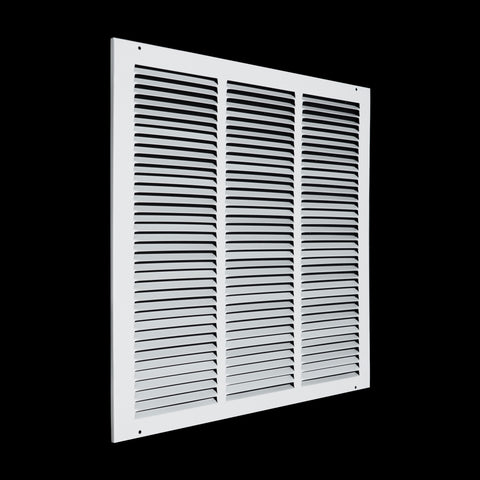 18 x 18-inch White Steel flat stamped return grille, angled view