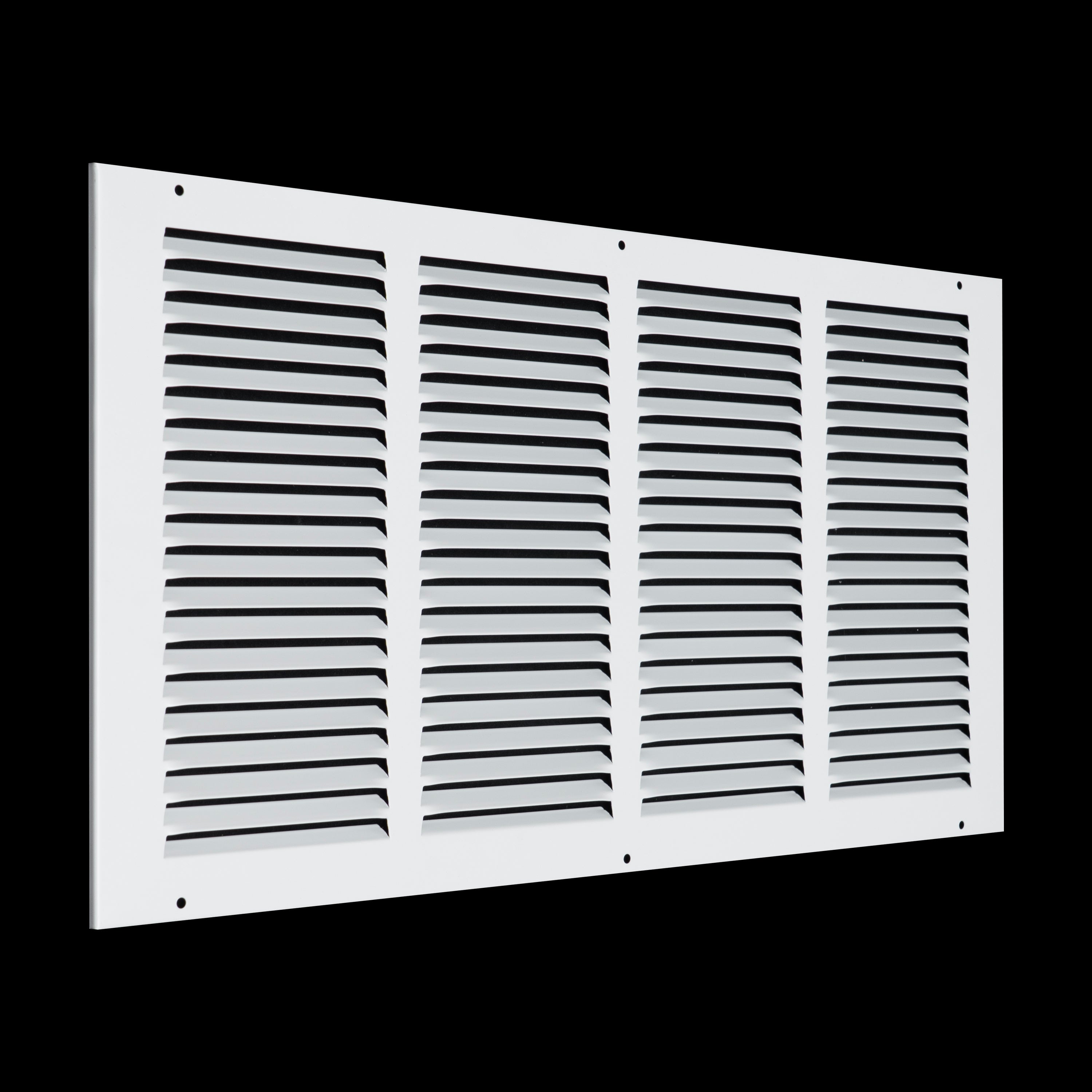 20 x 10-inch White Steel flat stamped return grille, angled view
