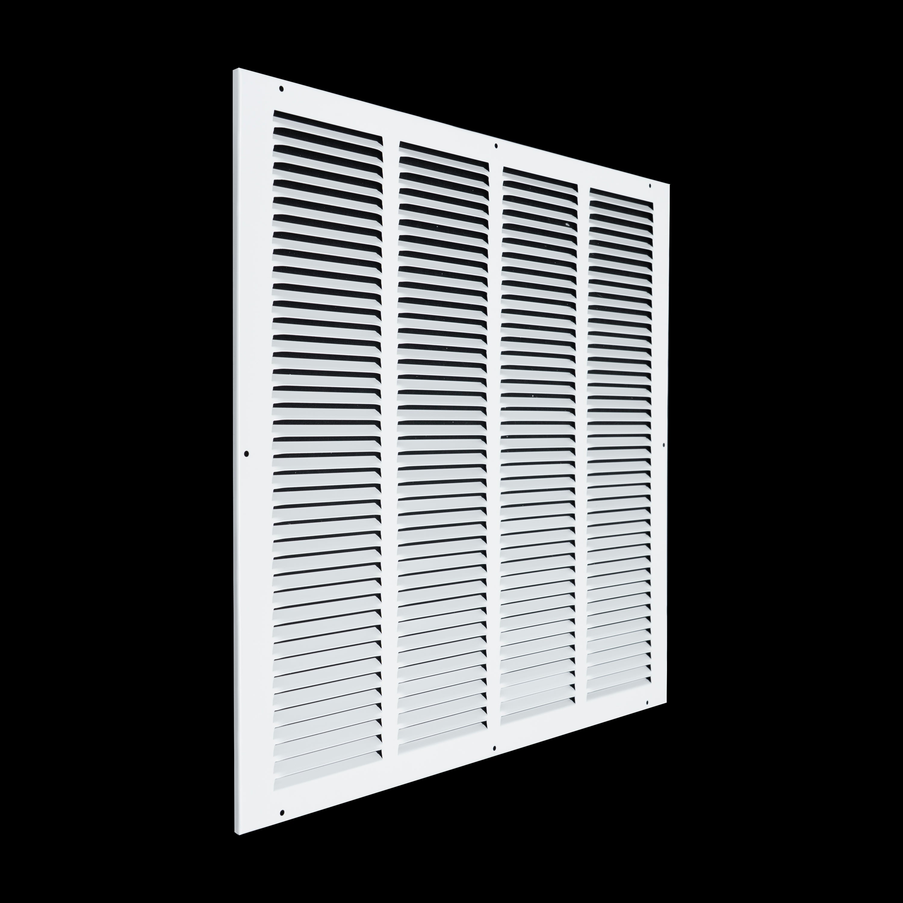 20 x 20-inch White Steel flat stamped return grille, angled view