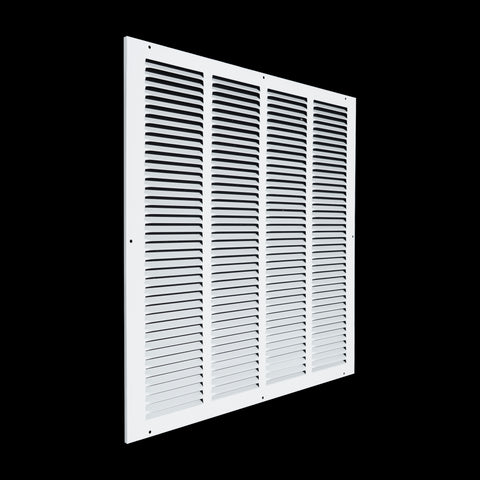 20 x 20-inch White Steel flat stamped return grille, angled view