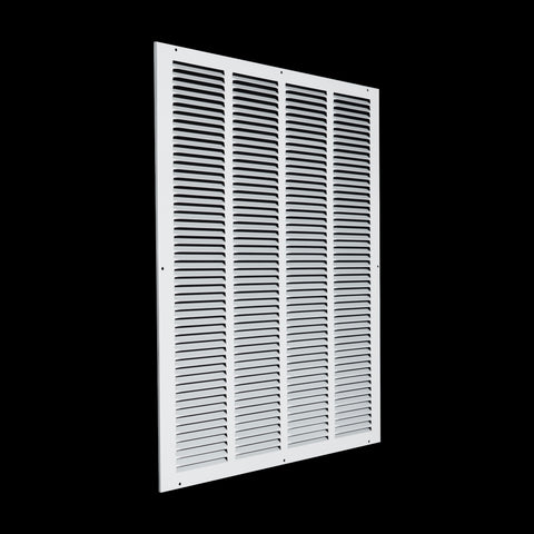 20 x 25-inch White Steel flat stamped return grille, angled view