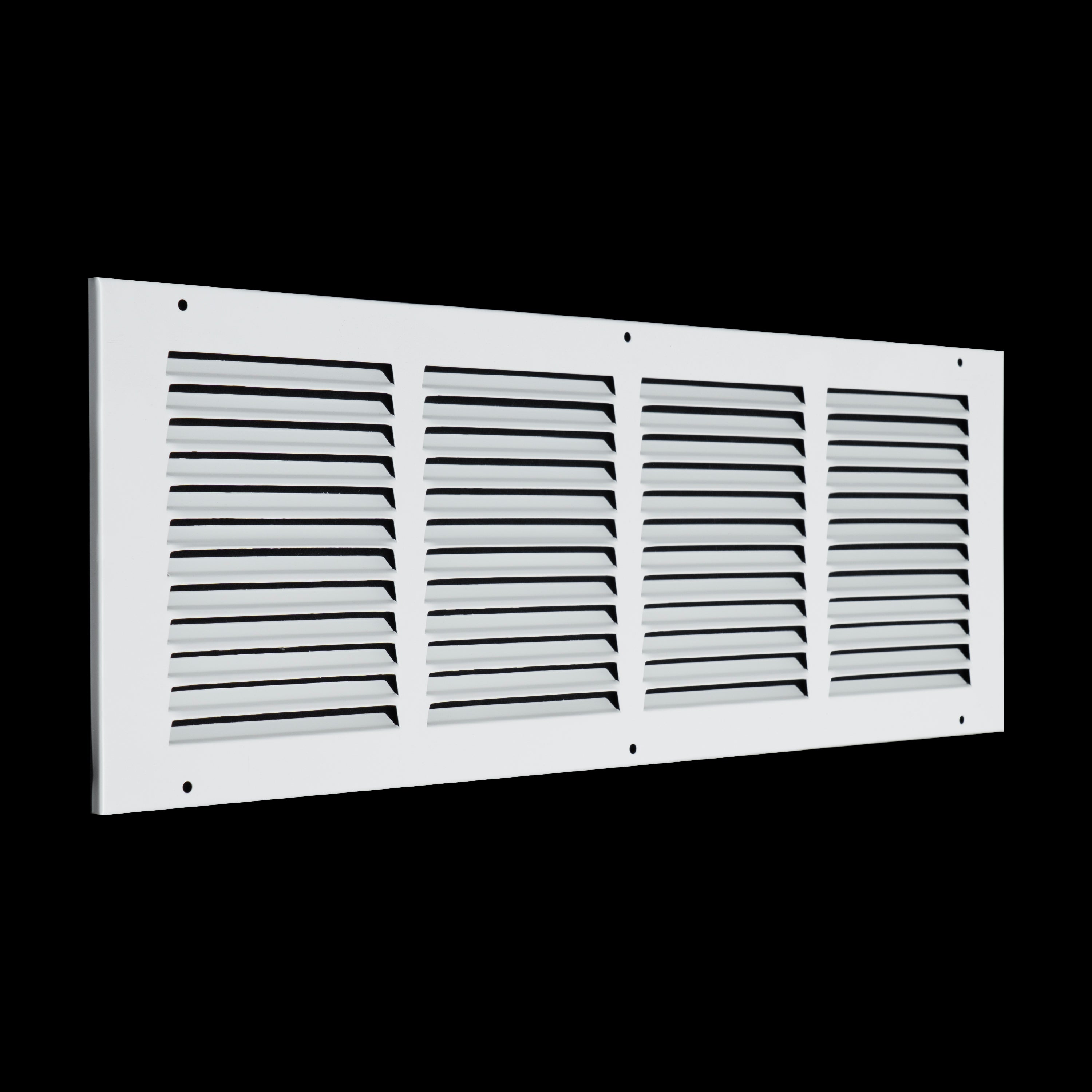 20 x 6-inch White Steel flat stamped return grille, angled view