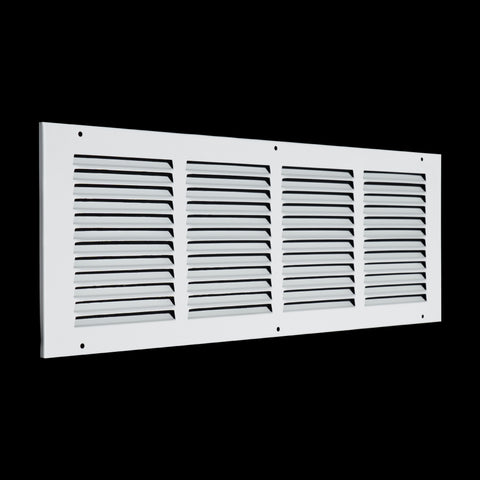 20 x 6-inch White Steel flat stamped return grille, angled view