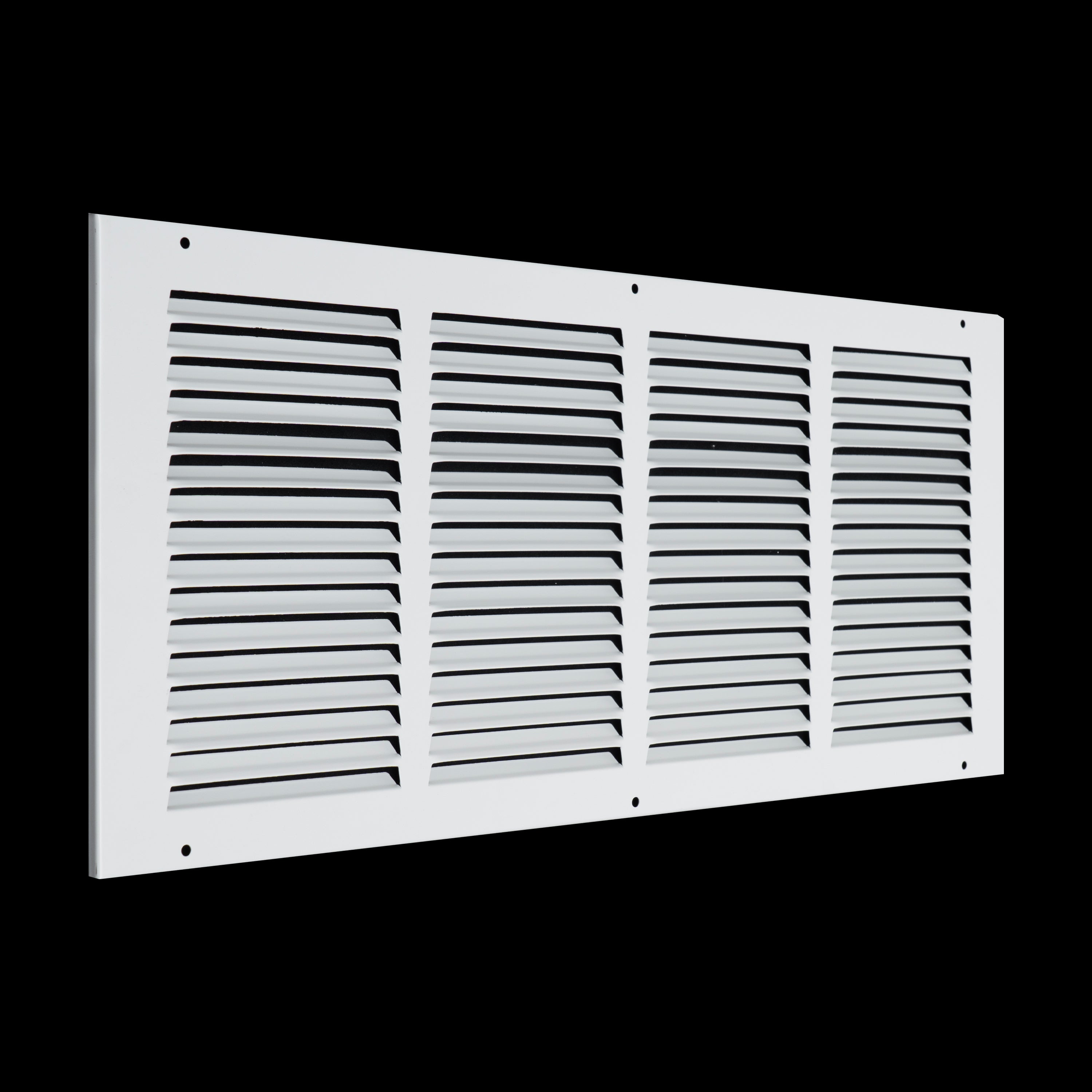 20 x 8-inch White Steel flat stamped return grille, angled view
