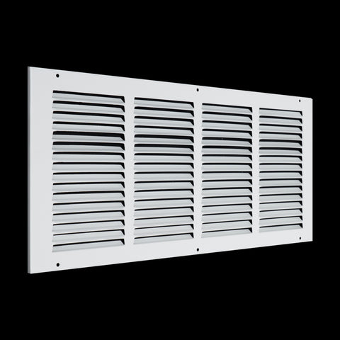20 x 8-inch White Steel flat stamped return grille, angled view