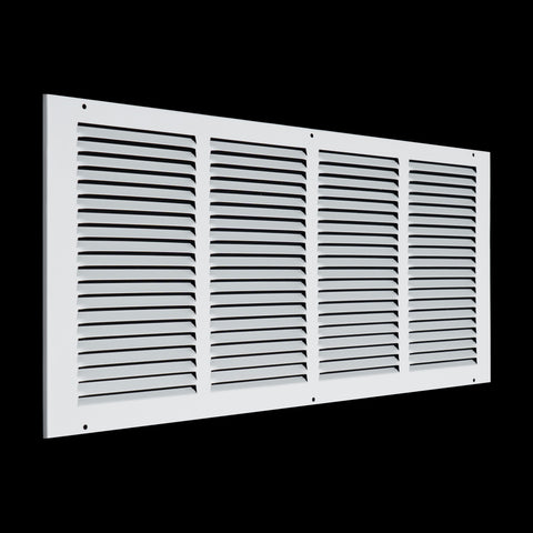 24 x 10-inch White Steel flat stamped return grille, angled view