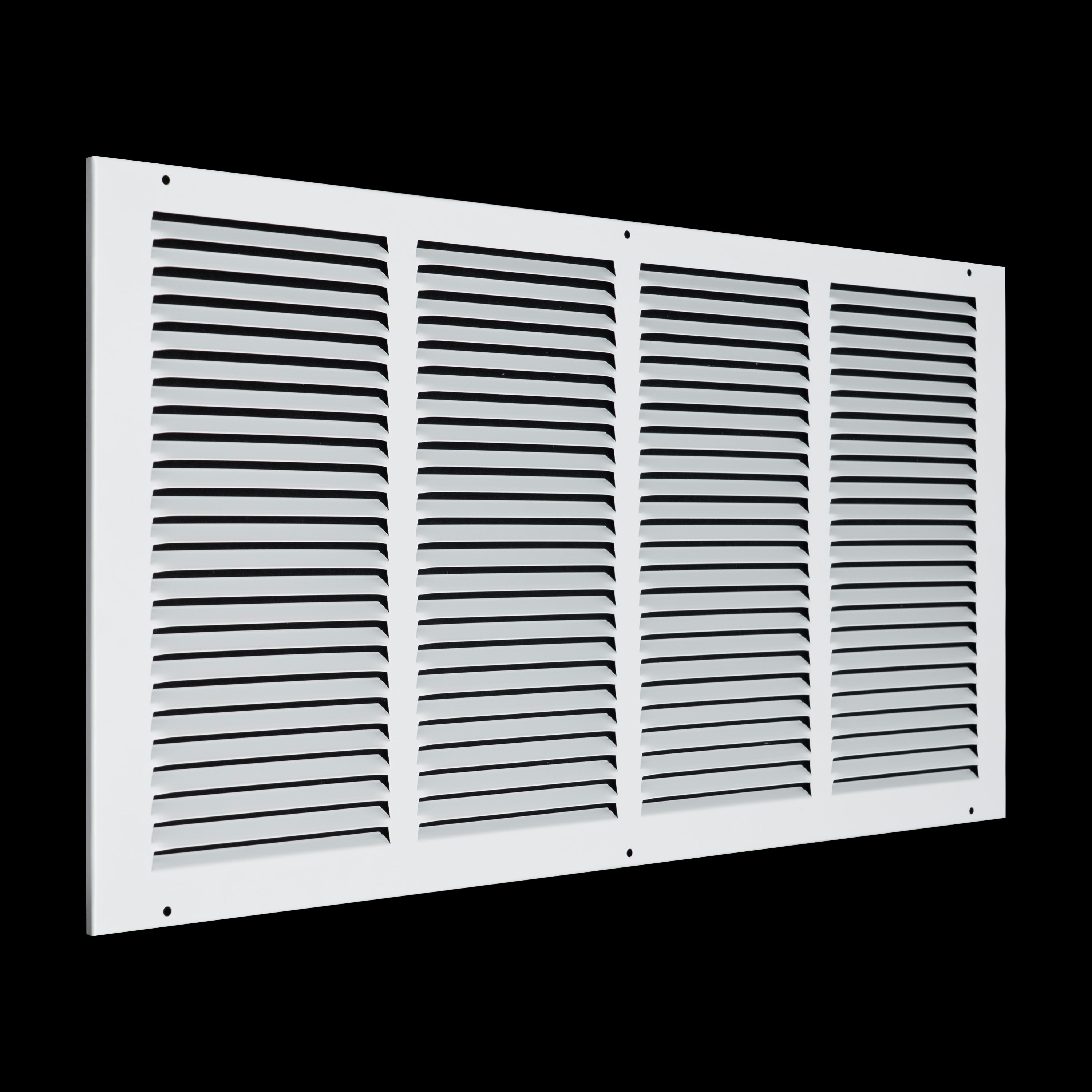 24 x 12-inch White Steel flat stamped return grille, angled view
