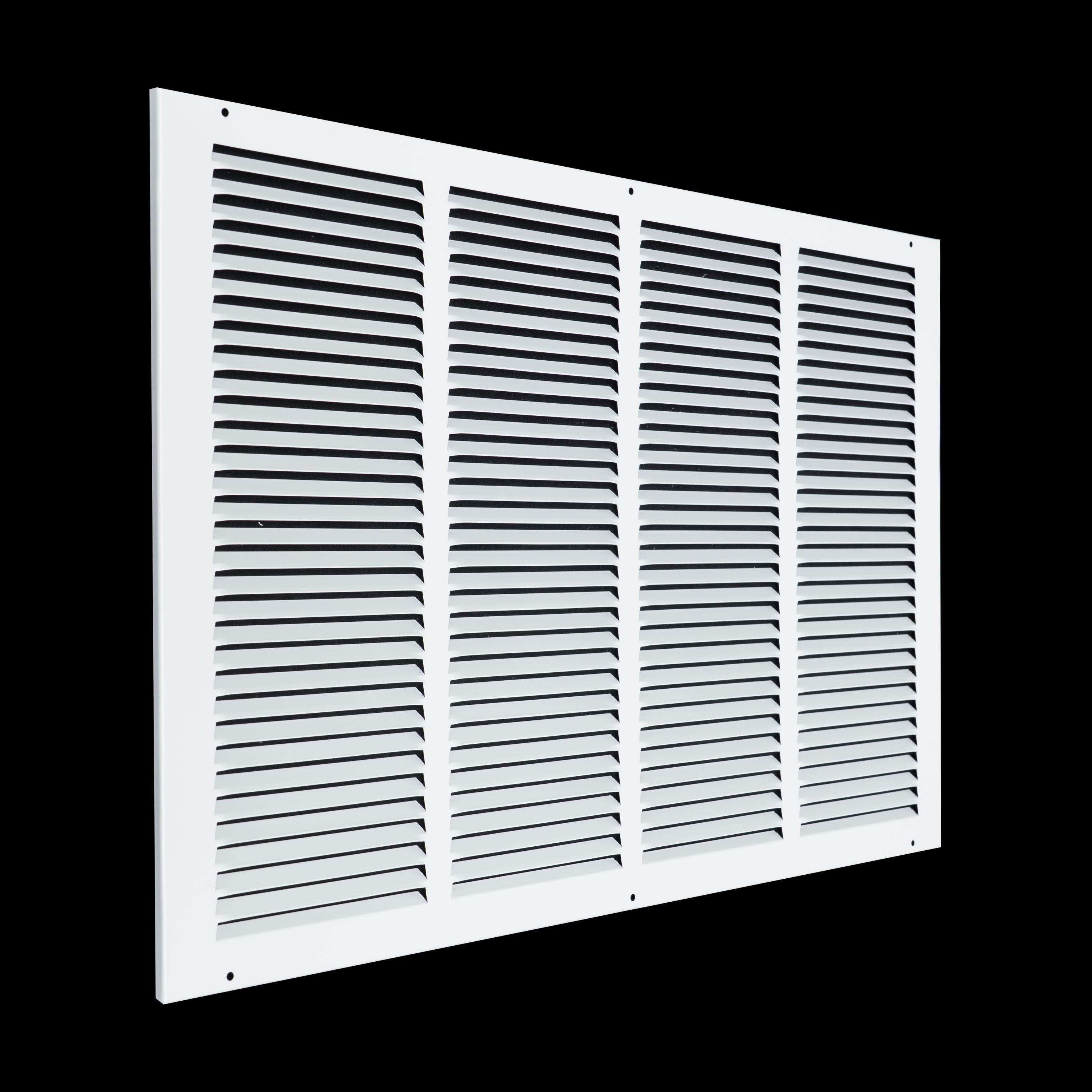 24 x 16-inch White Steel flat stamped return grille, angled view