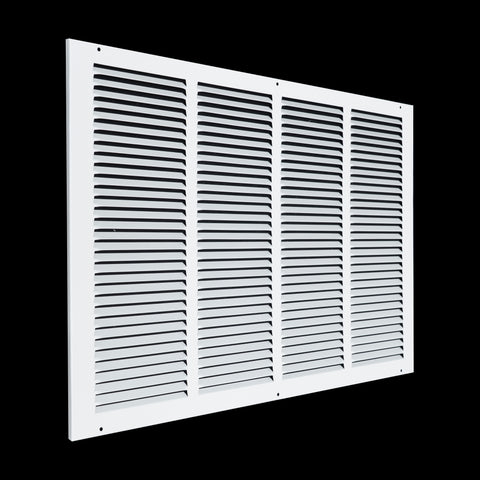 24 x 16-inch White Steel flat stamped return grille, angled view