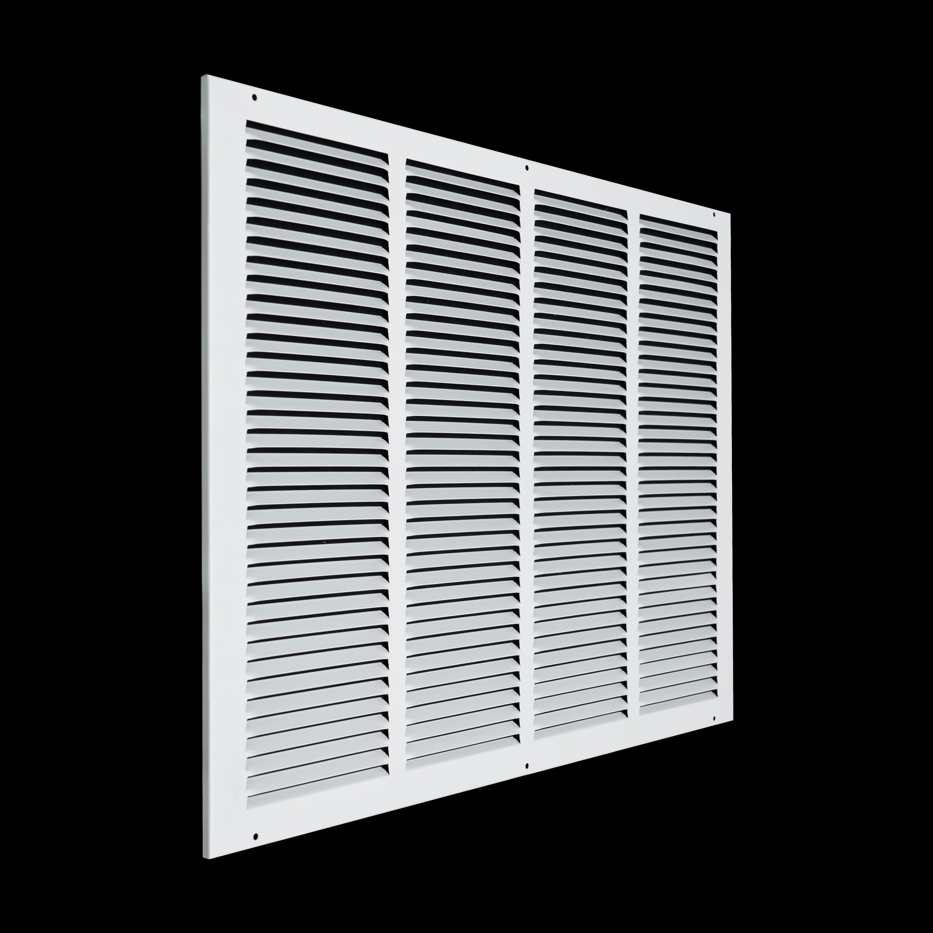 24 x 18-inch White Steel flat stamped return grille, angled view