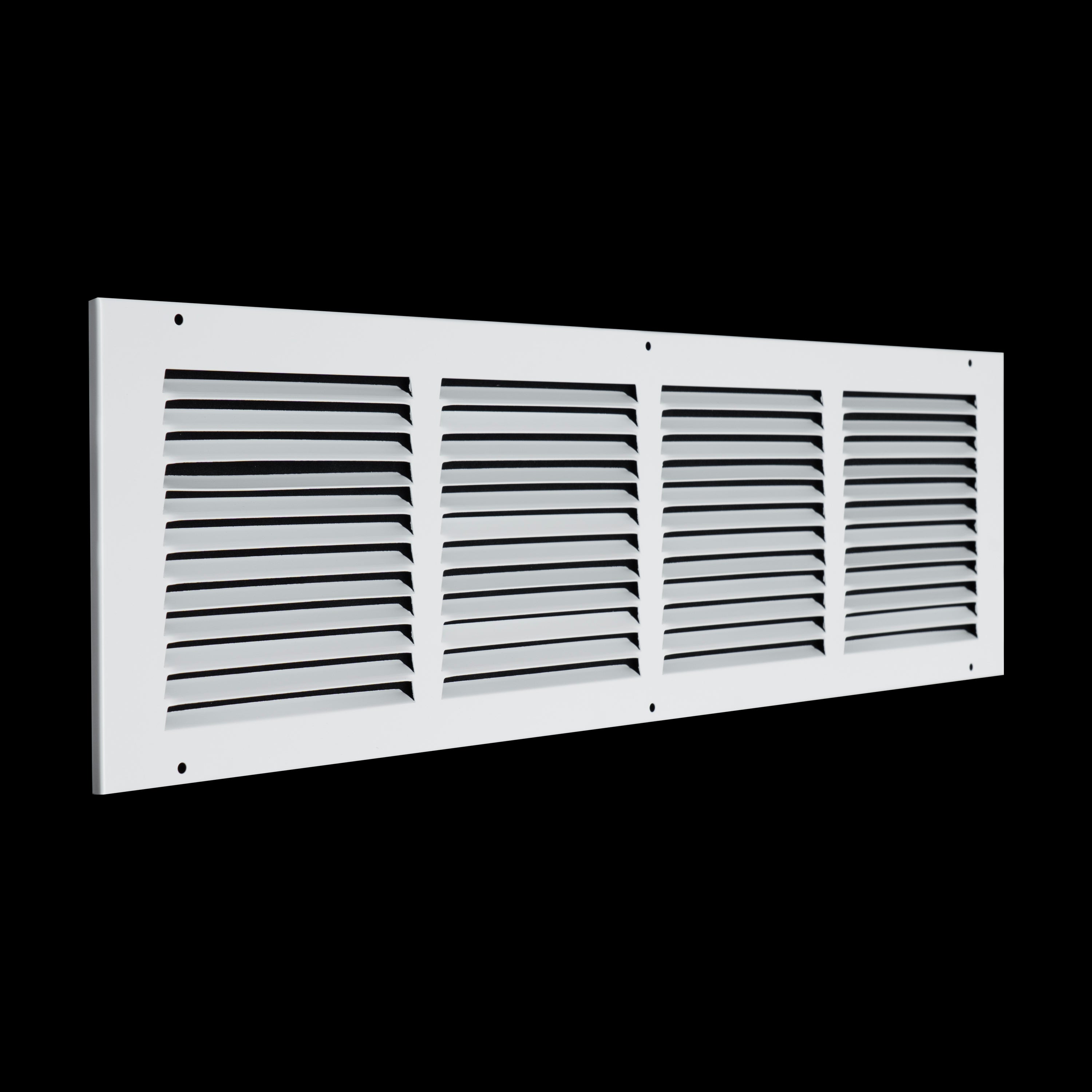 24 x 6-inch White Steel flat stamped return grille, angled view