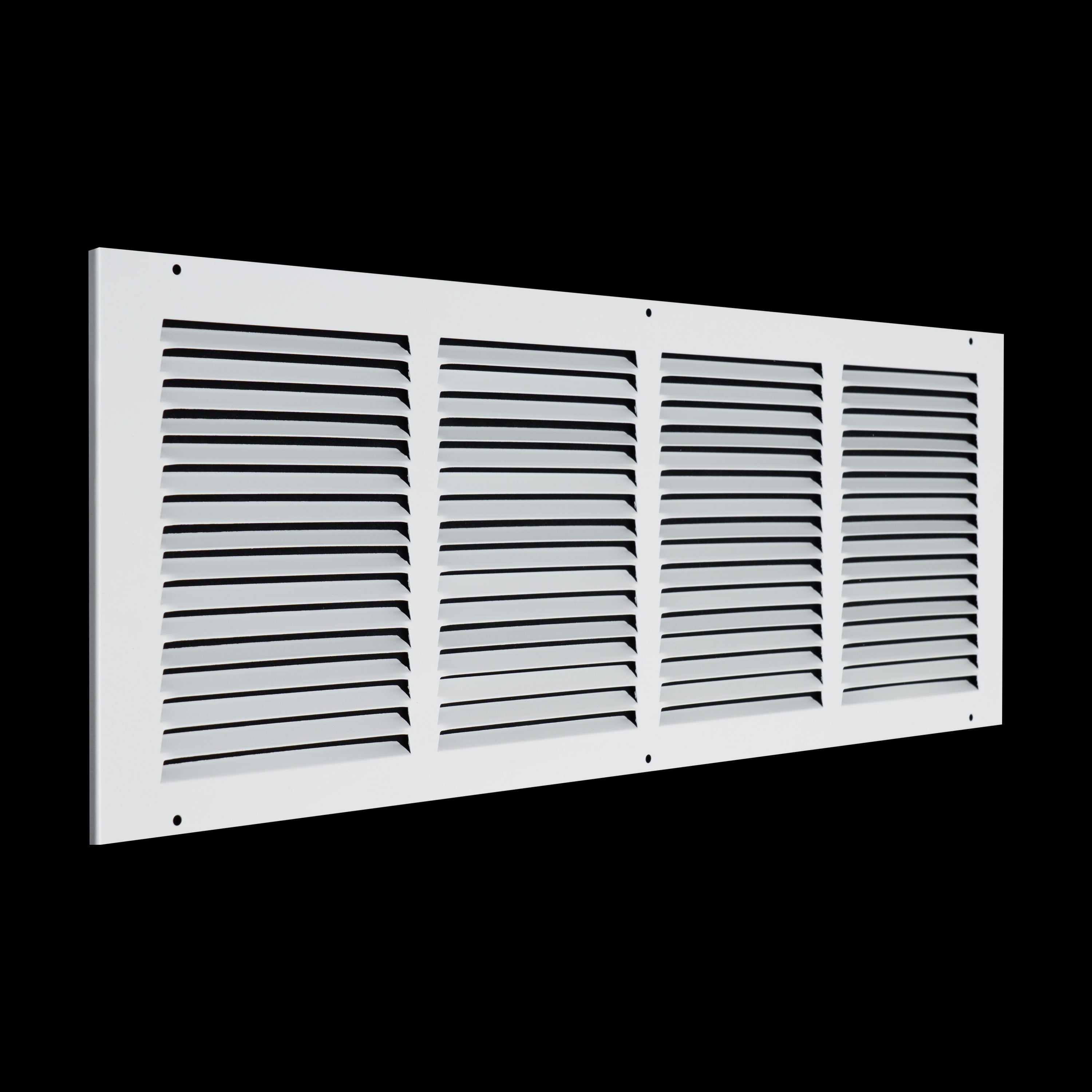24 x 8-inch White Steel flat stamped return grille, angled view