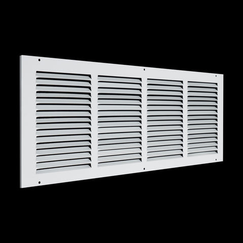24 x 8-inch White Steel flat stamped return grille, angled view