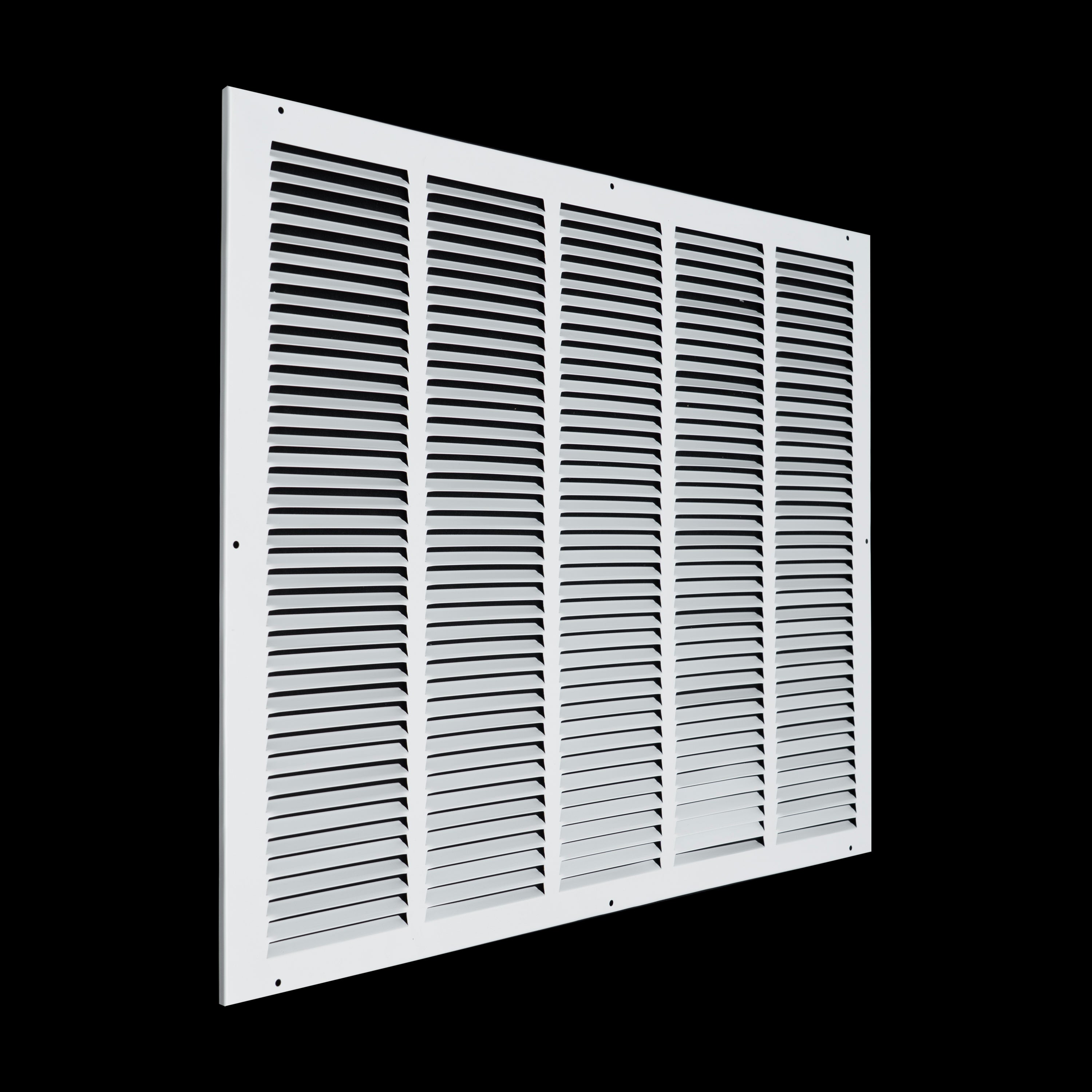 25 x 20-inch White Steel flat stamped return grille, angled view