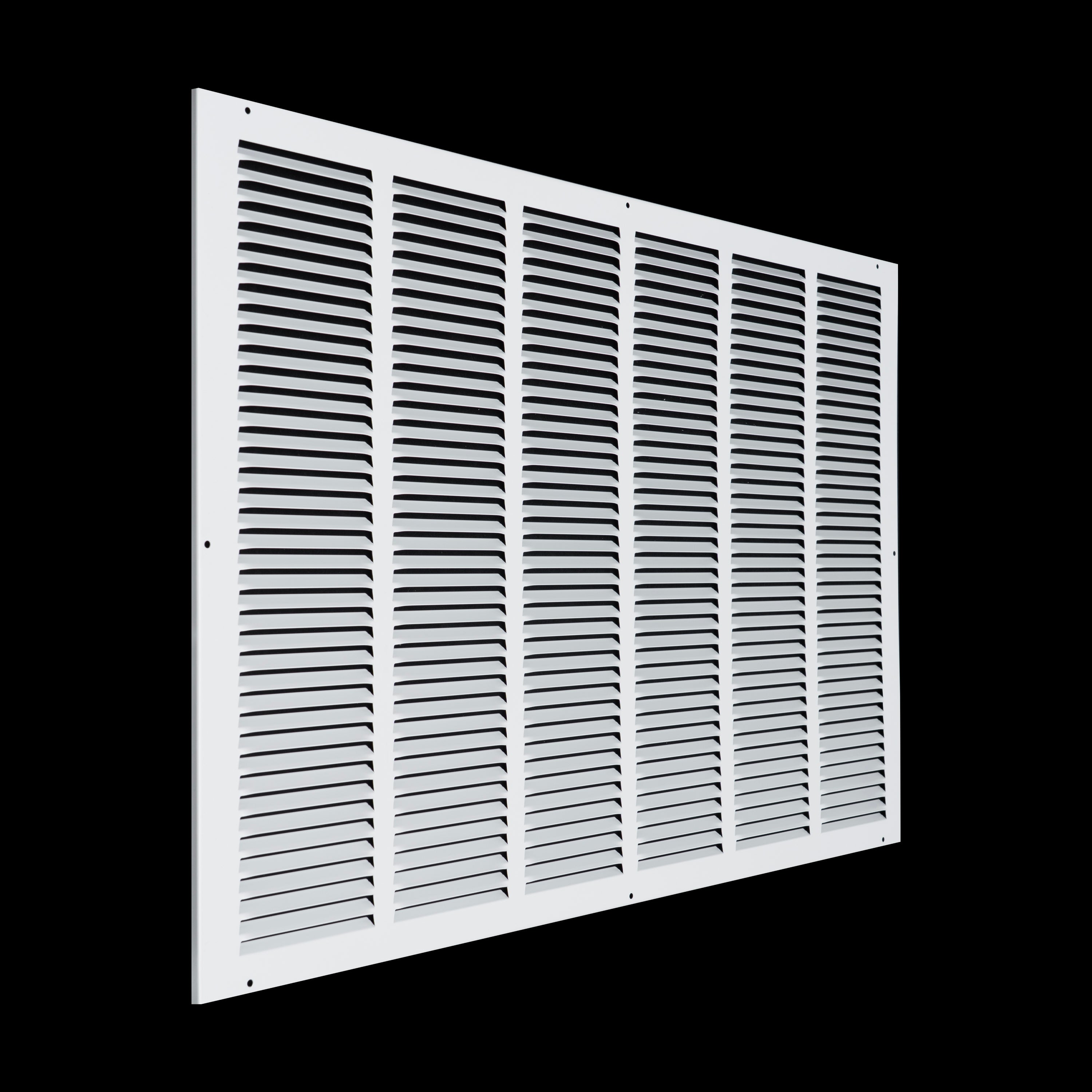 30 x 20-inch White Steel flat stamped return grille, angled view