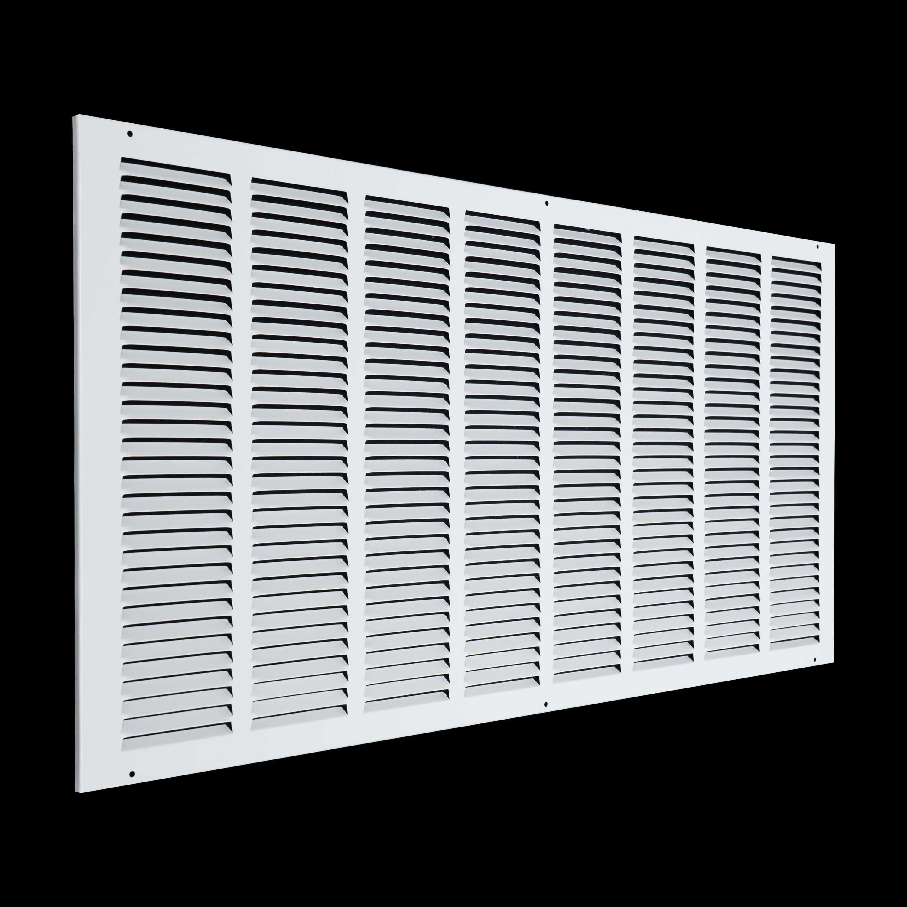 32 x 16-inch White Steel flat stamped return grille, angled view