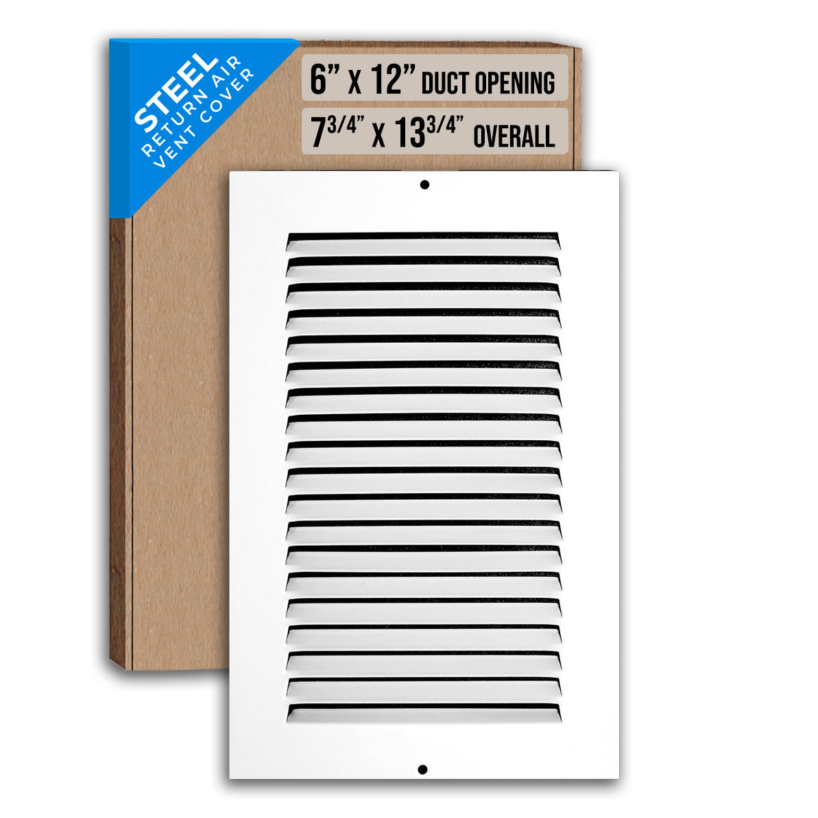 6 x 12-inch White Steel flat stamped return grille, packaging