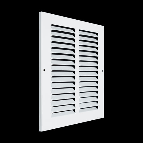 8 x 8-inch White Steel flat stamped return grille, angled view