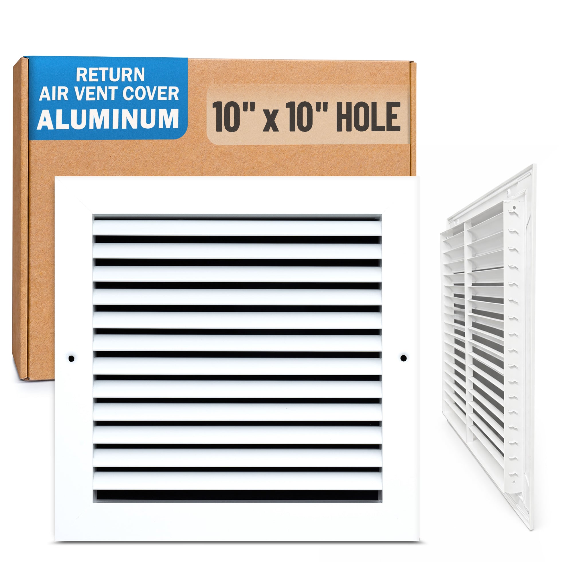 10 x 10-inch White Aluminum bar return grille, packaging