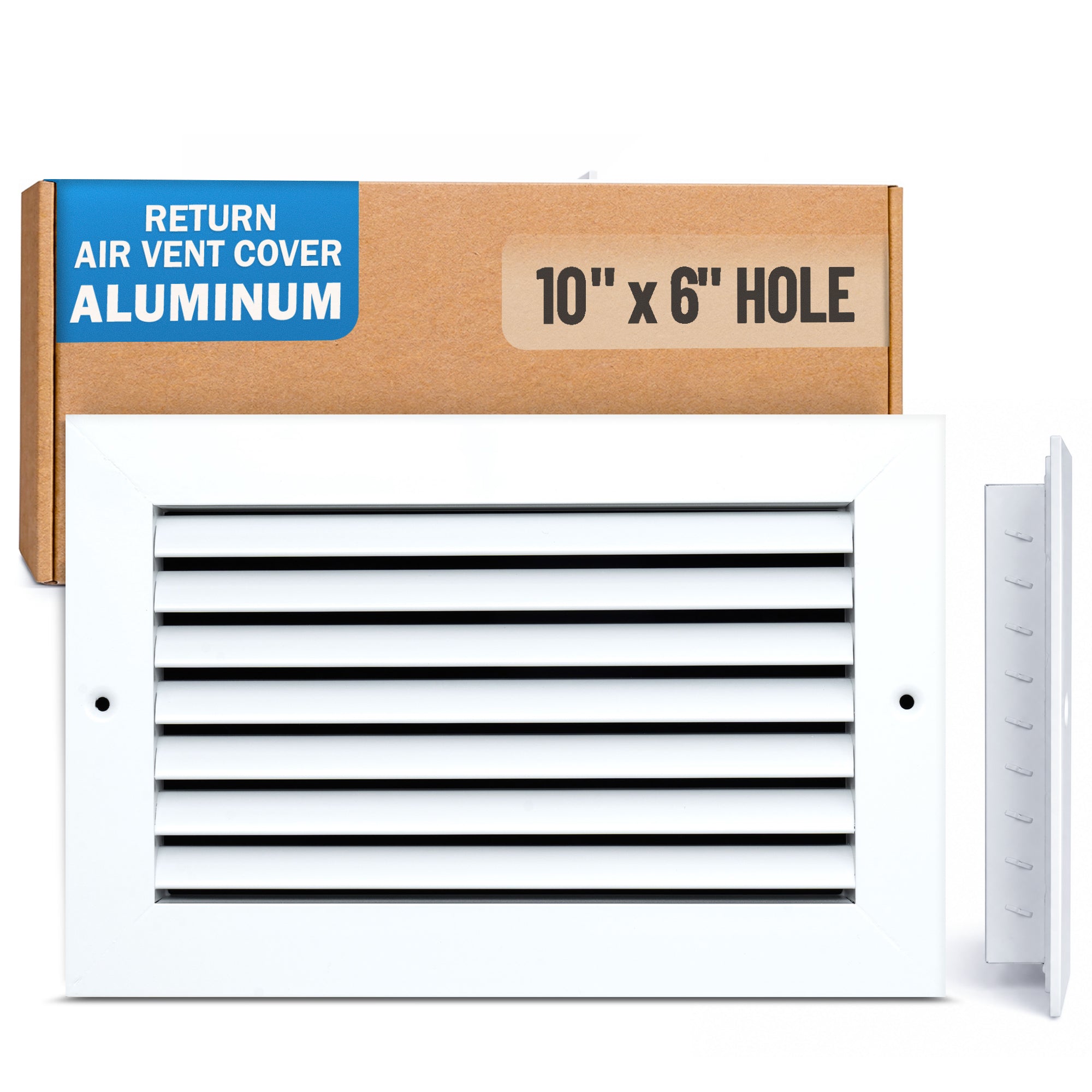 10 x 6-inch White Aluminum bar return grille, packaging
