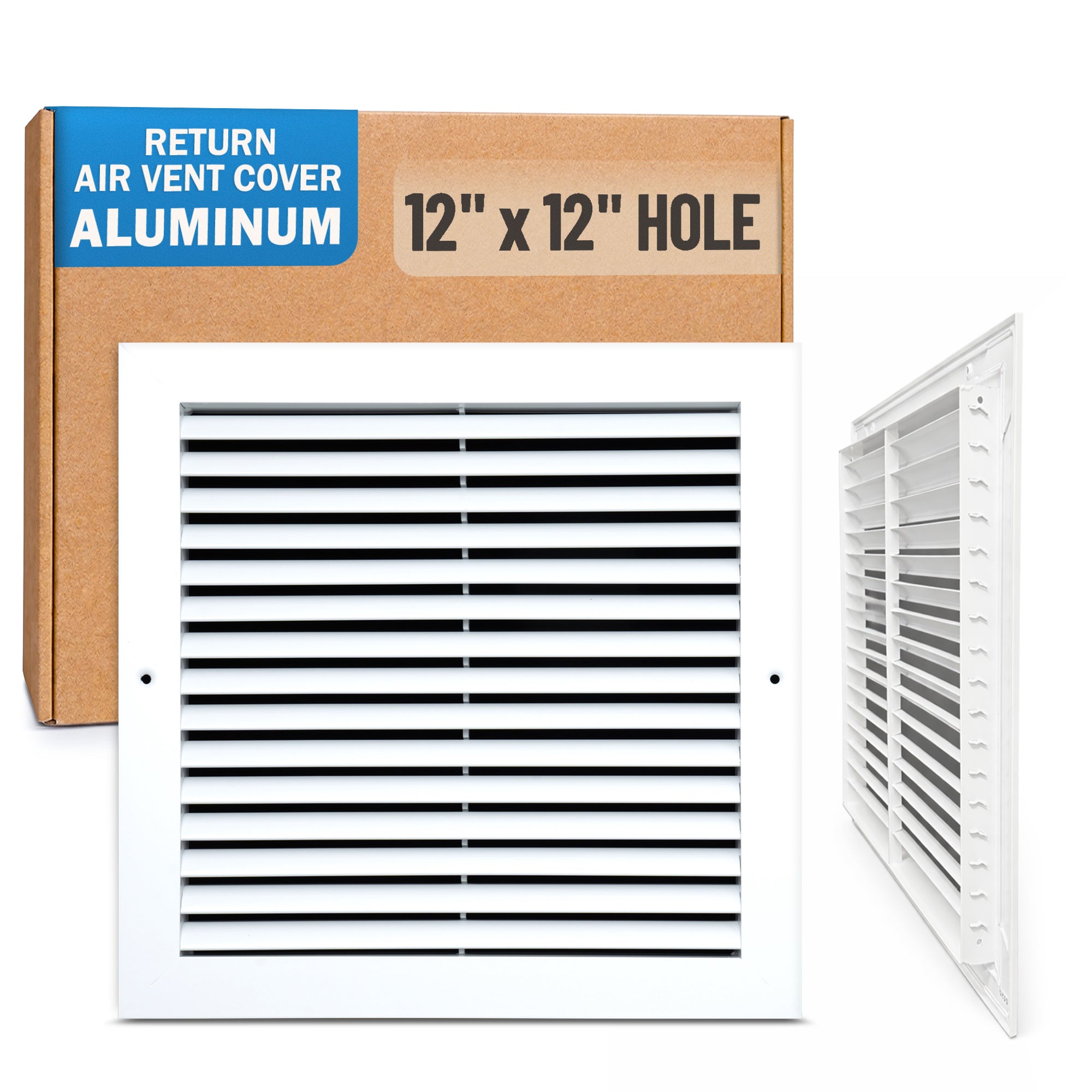 12 x 12-inch White Aluminum bar return grille, packaging